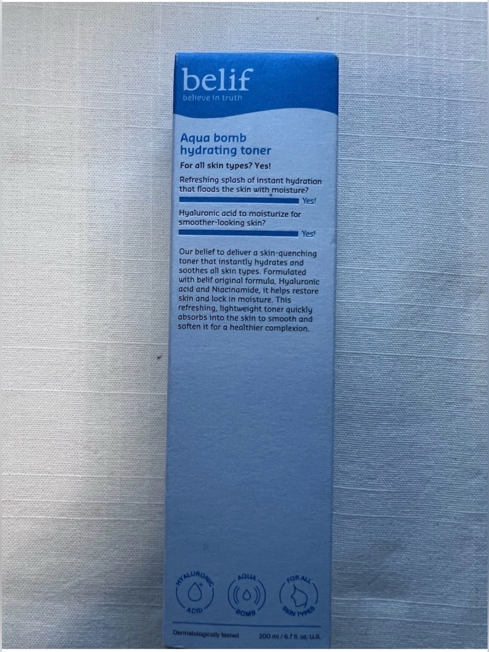 belif Aqua Bomb Hydrating Toner Hyaluronic Acid Niacinamide 200ml NIB